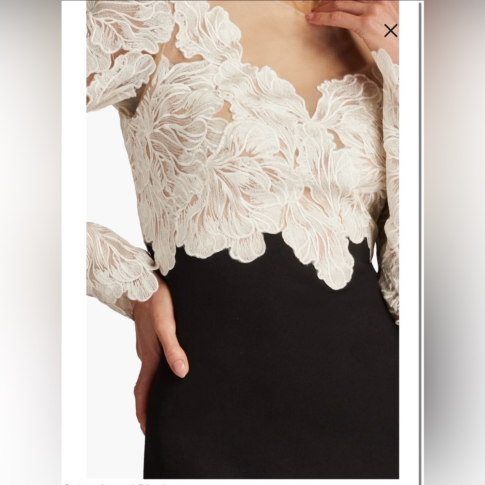NEW Tadashi Shoji Black Gown with Ivory Lace Bodice Size 2 - Picture 4 of 13